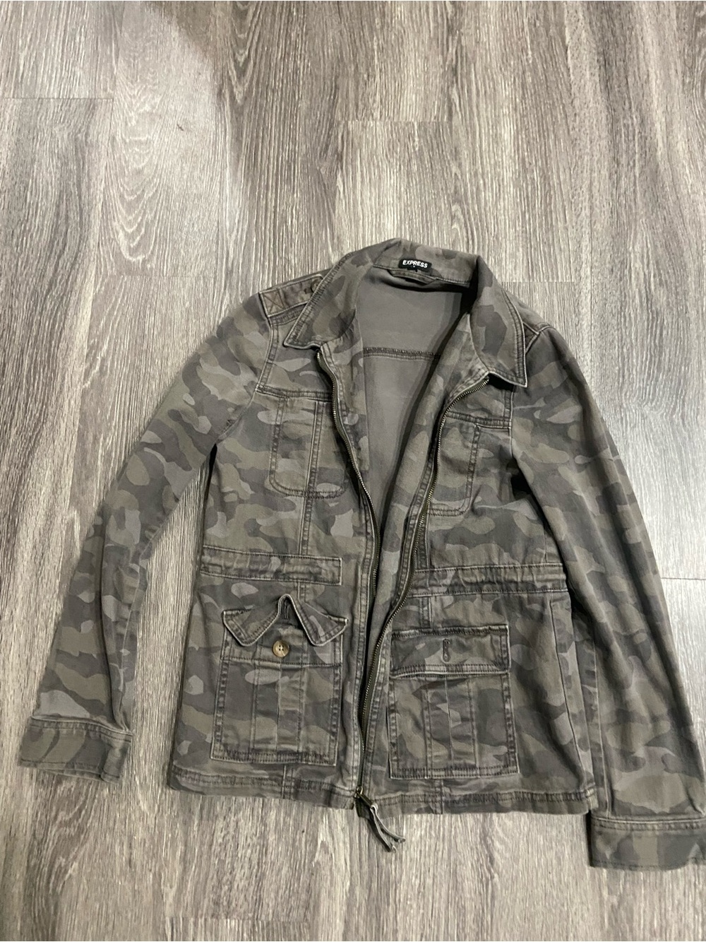 Express womens Camouflage Field Jacket - Olive Gray